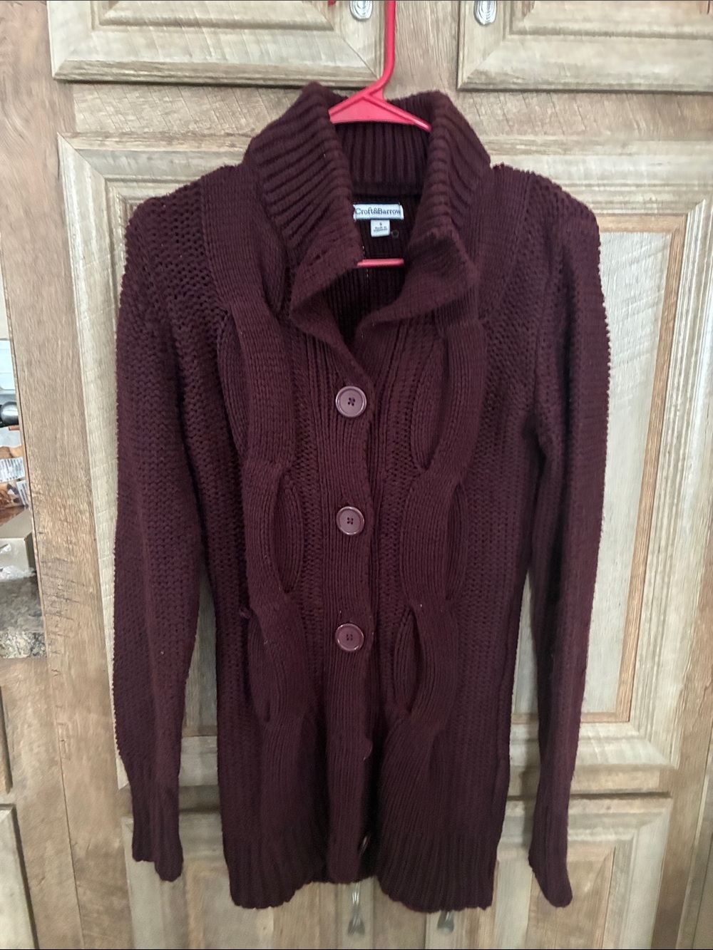 croft & barrow Maroon Cable-Knit Button Cardigan Sweater